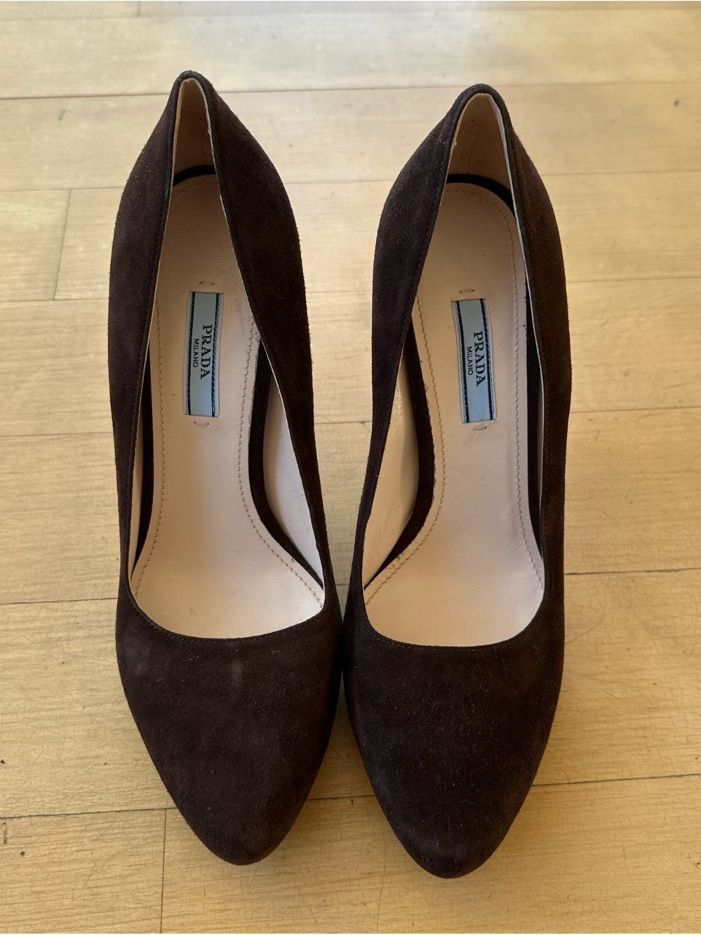 Prada Dark Brown Suede Pointed-Toe Pumps